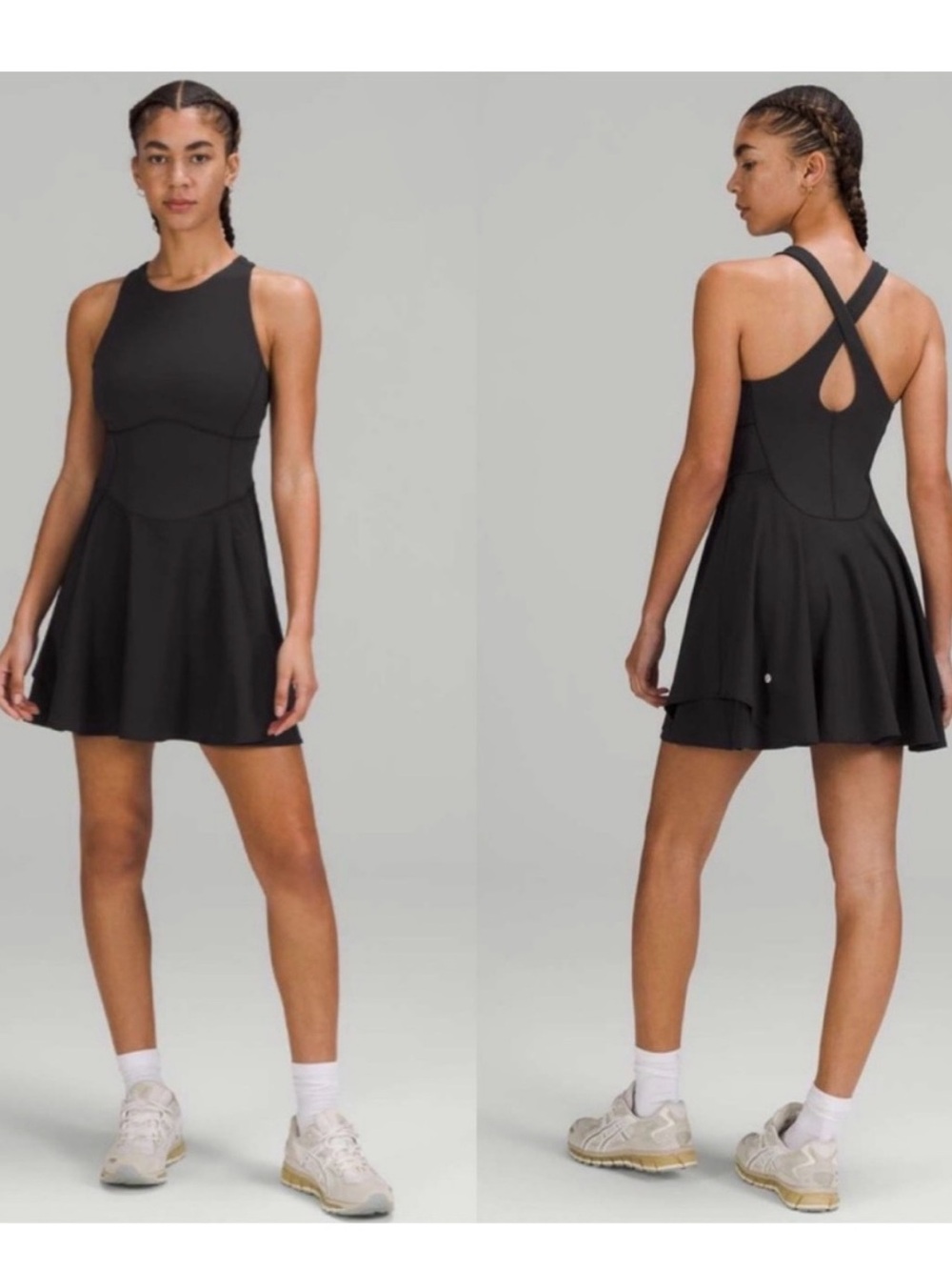 Lululemon Court Crush Dress Black Sleeveless Fit-and-Flare Dress Like New Size 6